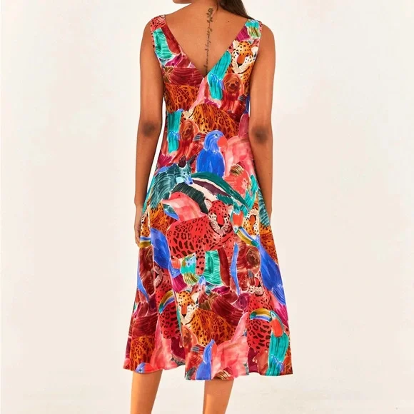NWT Farm Rio Animal Collage Midi Dress size M - Picture 3 of 5